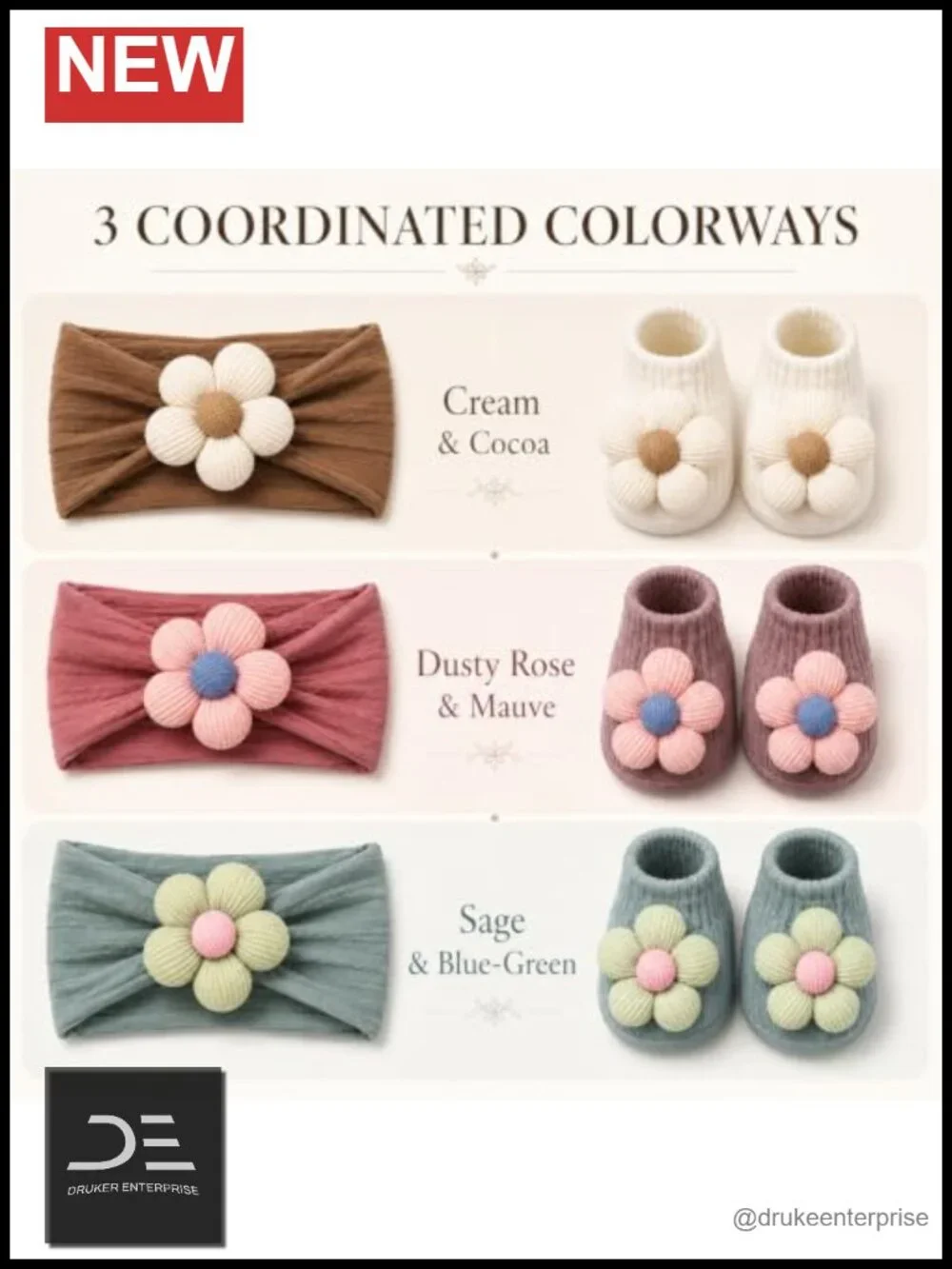 3D Floral Headband & Non-Slip Socks Set for Baby Girls Newborn to Toddler |